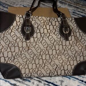 New York & Company Brown and Cream Logo Tote